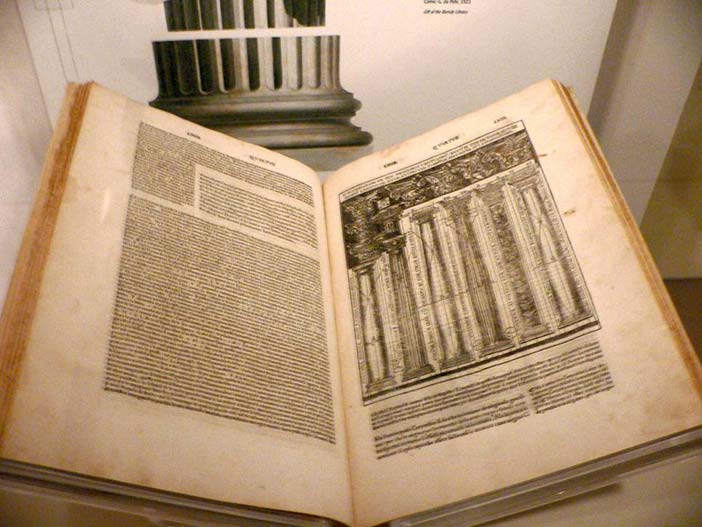 Italian translation from 1521 of De Architectura Libri Decem (The Ten Books on Architecture) by Marcus Vitruvius Pollio. Preserved in the Smithsonian Museum of American History