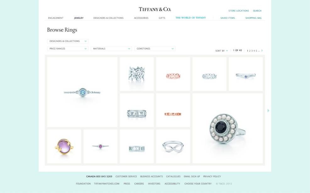 A Sample Web page from Tiffany and Co.