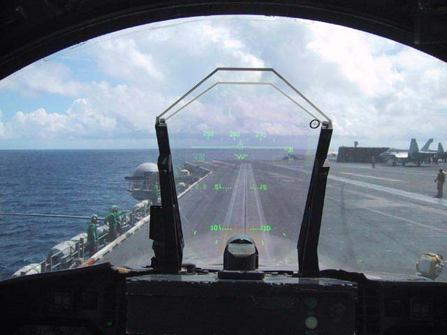 Photograph of the Head-Up Display taken by a pilot on a McDonnell Douglas F/A-18 Hornet