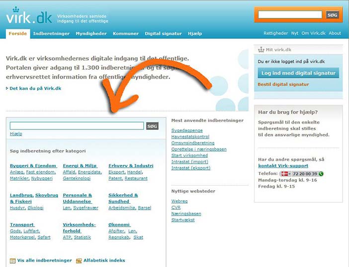 The front page has an additional search field for Dorte, and focuses on reporting (2008). The latest version of the virk.dk portal has yet again an unclear focus on the front page as it includes both 