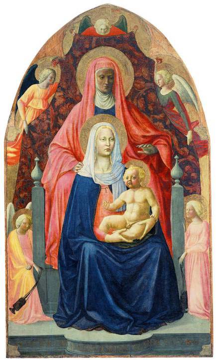 Example of an early work by Masaccio, demonstrating a 'perspective' in which relative size shows symbolic importance