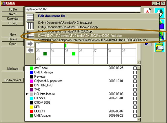 User interface of the UMEA system (Kaptelinin, 2003)