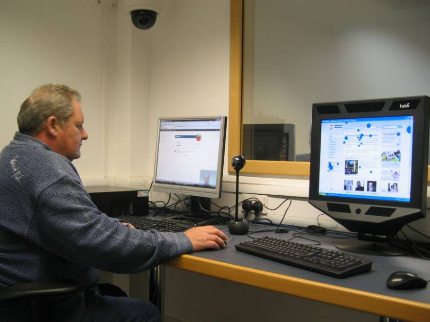 Usability Expert at Work: Alan Woolrych at the University of Sunderland using a minimal Mobile Usability Lab setup of webcam with audio recording plus recording of PC screen and sound, complemented by