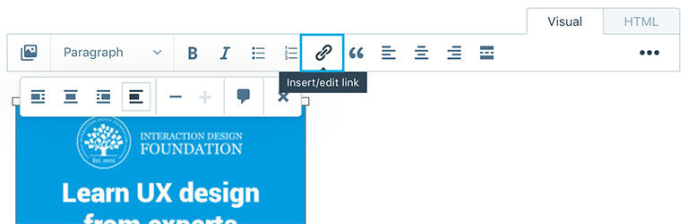 Add link button in the post section on Wordpress